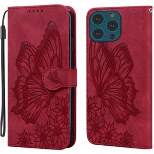 Voor iPhone 15 Pro Retro Skin Feel Vlinders Embossing Leren telefoonhoesje