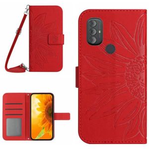 For Motorola Moto G Power 2022 Skin Feel Sun Flower Pattern Flip Leather Phone Case with Lanyard(Red)