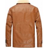 Men Locomotive PU Leather Plus Velvet Jacket (Color:Khaki Size:5XL)