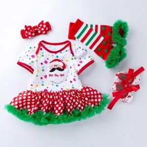 Baby kerstkleding korte mouwen Cartoon Print Lace Dress Vier-delige (Kleur: Santa White Size:59)