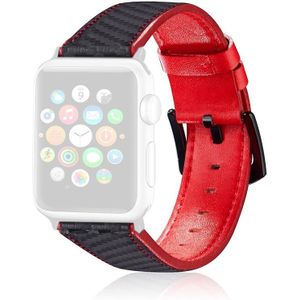 Koolstofvezel textuur lederen vervangende band horlogeband voor Apple Watch Series 7 45 mm / 6 & SE & 5 & 4 44mm / 3 & 2 & 1 42mm (rood zwart)