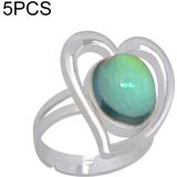 5 PCS Temperature Sensitive Discoloration Adjustable Open Ring(Heart Gem)