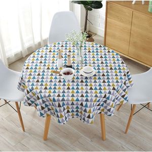 Polyester Cotton Round Tablecloth Dust-proof Cotton and Linen Printing Tablecloth  Diameter:120cm(Color Triangl)