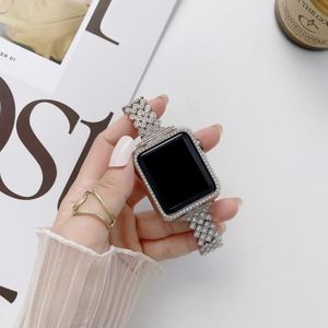 Rhombus Volledige Diamond Metalen Vervanging Polsriem Horlogeband + Case voor Apple Watch Series 6 & SE & 5 & 4 44MM (Silver)