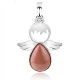 Women Angel Wings Pendants Natural Crystal Stone Necklaces(Brown Sand)