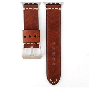 For Apple Watch Series 3 & 2 & 1 42mm Thick Sutures Retro Genuine Leather Wrist Watch Band(Coffee)