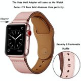 Lederen vervangende horlogeband voor Apple Watch Series 7 45mm / 6 & SE & 5 & 4 44mm / 3 & 2 & 1 42mm (Pink Stitch Pattern)