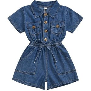 Casual Short-sleeved One-piece Children Denim Shorts Cotton (Color:Blue Size:130)