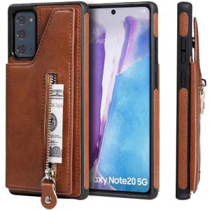 Solid Color Double Buckle Zipper Shockproof Protective Case For Samsung Galaxy Note20(Brown)