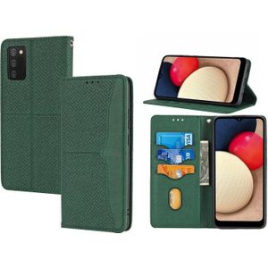 For Samsung Galaxy A02s 166mm Woven Texture Stitching Magnetic Horizontal Flip PU Leather Case with Holder & Card Slots & Wallet & Lanyard(Green)