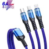 XJ-78 66W 6A 3 in 1 USB to 8 Pin + Type-C + Micro USB Super Flash Charging Cable  Length: 1.2m(Blue)