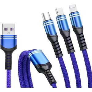 XJ-78 66W 6A 3 in 1 USB to 8 Pin + Type-C + Micro USB Super Flash Charging Cable  Length: 1.2m(Blue)