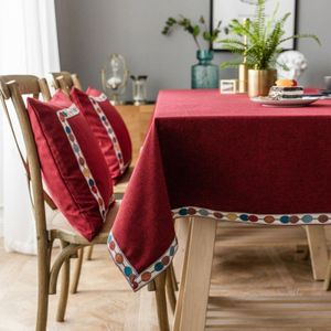 Solid Color Waterproof Tablecloth Linen Rectangular Tablecloth  Size:140x240cm(Red)