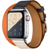 Two Color Double Loop Leather Wrist Strap Watchband for Apple Watch Series 3 & 2 & 1 42mm  Color:Bright Blue+Pink White+Orange