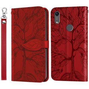 For Huawei Y6 (2019) Life of Tree Embossing Pattern Horizontal Flip Leather Case with Holder & Card Slot & Wallet & Photo Frame & Lanyard(Red)