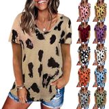 Leopard Texture Print Loose Short Sleeve T-Shirt for Ladies (Color:Black Size:S)