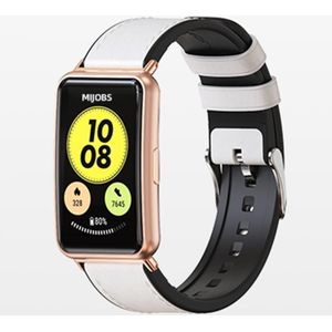 For Huawei Watch Fit Mijobs Cowhide Leather Watch Band(White+Rose Gold)