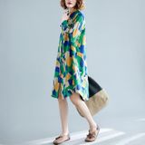 Large Size Loose Looking Thin Western Style Mid-length Cardigan Printed Shirt (Color:Green Size:XXXL)