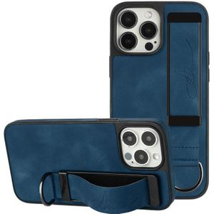 Voor iPhone 13 Pro Polsbandhouder Leather Back Phone Case(RoyalBlue)