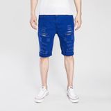 Summer Casual Ripped Denim Shorts for Men (Color:Sapphire Blue Size:L)