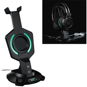 R-008-02 Luminous Integrated Mecha-shaped Headset Holder with Dual USB Ports & Computer Switch