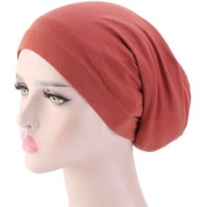 3 PCS TJM-423 Cotton Skullcap Double-Layer Chemotherapy Hat Confinement Hat Turban(Rust Red)