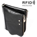 3533 Long Crazy Horse Texture Cowhide Leather Folding Anti-magnetic RFID Wallet Clutch Bag for Men  with Card Slots(Black)