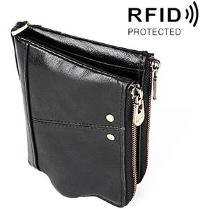 3533 Long Crazy Horse Texture Cowhide Leather Folding Anti-magnetic RFID Wallet Clutch Bag for Men  with Card Slots(Black)