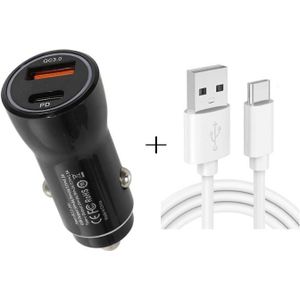 P21 Portable PD 20W + QC3.0 18W Dual Ports Fast Car Charger with USB to Type-C Cable Kit(Black)