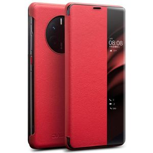 Voor Huawei Mate 50 QIALINO Echt Leer Side Window View Smart Phone Case (Rood)
