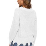 Irregular Tassel Loose V-neck Sweater (Color:White Size:XXL)