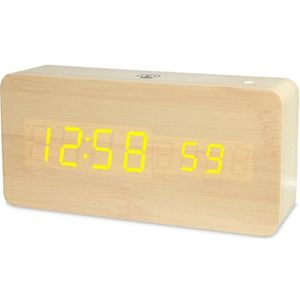 LT-1035 LED Display Digital APP Smart Alarm Clock(Yellow Light Bamboo Wood)