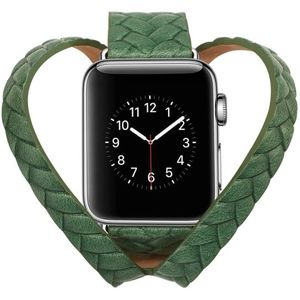 Double Ring Embossing Top-grain Leather Wrist Watch Band with Stainless Steel Buckle for Apple Watch Series 3 & 2 & 1 38mm(Green)
