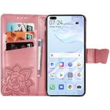 For Huawei P40 Butterfly Love Flower Embossed Horizontal Flip Leather Case with Bracket / Card Slot / Wallet / Lanyard(Pink)