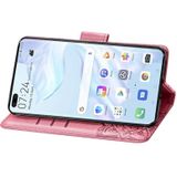 For Huawei P40 Butterfly Love Flower Embossed Horizontal Flip Leather Case with Bracket / Card Slot / Wallet / Lanyard(Pink)