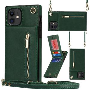 Cross-body Zipper Square TPU+PU Back Cover Case with Holder & Card Slots & Wallet & Strap For iPhone 11(Green)