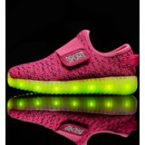 Led licht lichtgevende schoenen vliegen geweven sport en vrije tijd schoenen voor kinderen  maat: 30 (roze)