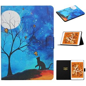 For iPad Mini (2019) Colored Drawing Pattern Horizontal Flip Leather Case with Holder & Card Slots & Sleep / Wake-up Function(Moonlight Cat)