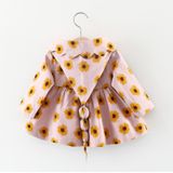 Spring and Autumn Girl Sunflower Print Pattern Long Sleeve Hooded Jacket  Height:80cm(Yellow)