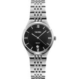 SKMEI 9139 Ladies/Man Fashion Quartz Watch Steel Band Waterproof Couple Watch For Women (Black Silver )