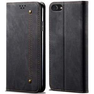 For iPhone 7 / 8 Denim Texture Casual Style Horizontal Flip Leather Case with Holder & Card Slots & Wallet(Black)