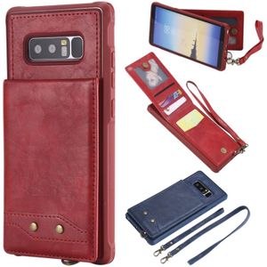 For Galaxy Note 8 Vertical Flip Shockproof Leather Protective Case with Long Rope  Support Card Slots & Bracket & Photo Holder & Wallet Function(Red)