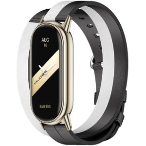 Voor Xiaomi Mi Band 8 Mijobs lederen horlogeband met dubbele lus (zwart + wit + licht goud)