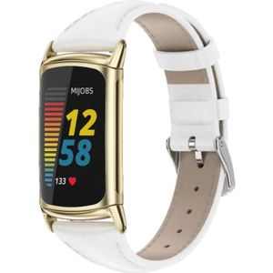Voor FitBit Charge5 Mijobs echte lederen slanke horlogeband (wit+goud)