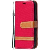 For iPhone 12 Color Matching Denim Texture Horizontal Flip Leather Case with Holder & Card Slots & Wallet & Lanyard(Red)