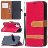 For iPhone 12 Color Matching Denim Texture Horizontal Flip Leather Case with Holder & Card Slots & Wallet & Lanyard(Red)