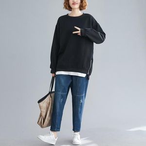 Loose Belly Slimming Top Plus Velvet Thick Sweater (Color:Black Size:L)