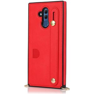For Huawei Mate 20 Lite Wrist Strap PU+TPU Shockproof Protective Case with Crossbody Lanyard & Holder & Card Slot(Red)