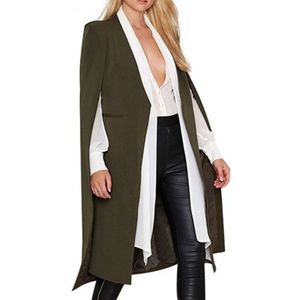 Women Casual Cape Unbuttoned Shawl Coat(Color:Army Green Size:XL)