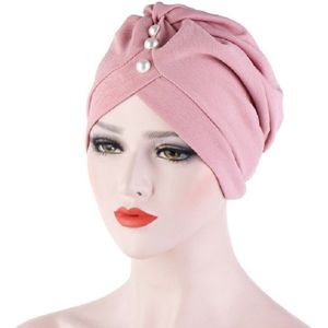 2 PCS Women Forehead Fold Pearl Decorative Hooded Cap Turban Hat  Size:One Size(Hide Powder)
